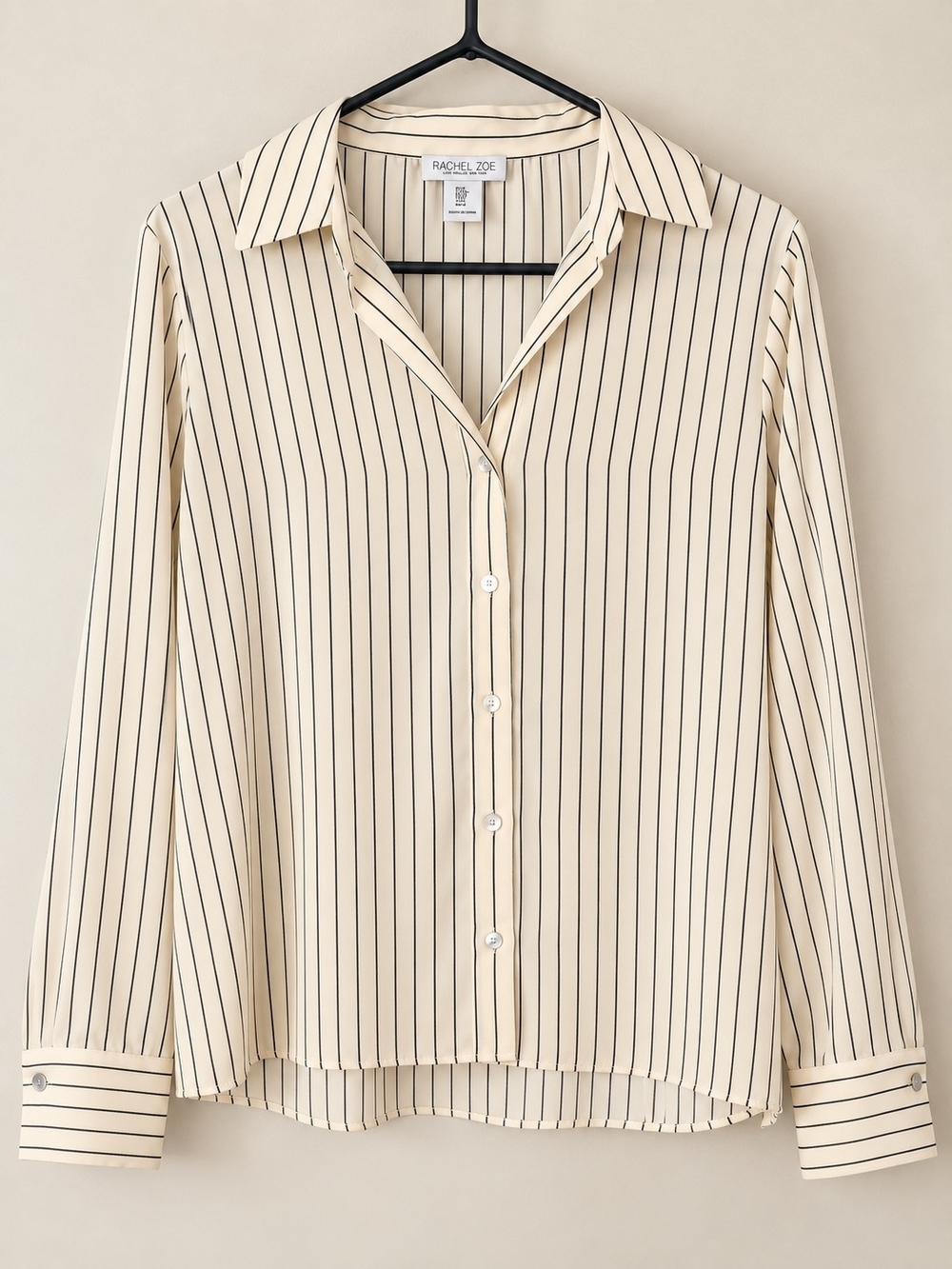 Rachel Zoe Cream and Black Vertical Stripe Button-Down Shirt